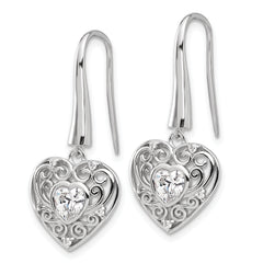 Cheryl M Sterling Silver Rhodium-plated Brilliant-cut CZ Heart Dangle Earrings