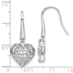 Cheryl M Sterling Silver Rhodium-plated Brilliant-cut CZ Heart Dangle Earrings