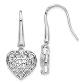 Cheryl M Sterling Silver Rhodium-plated Brilliant-cut CZ Heart Dangle Earrings