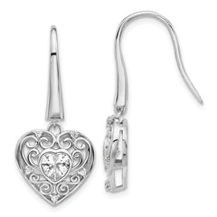 Cheryl M Sterling Silver Rhodium-plated Brilliant-cut CZ Heart Dangle Earrings
