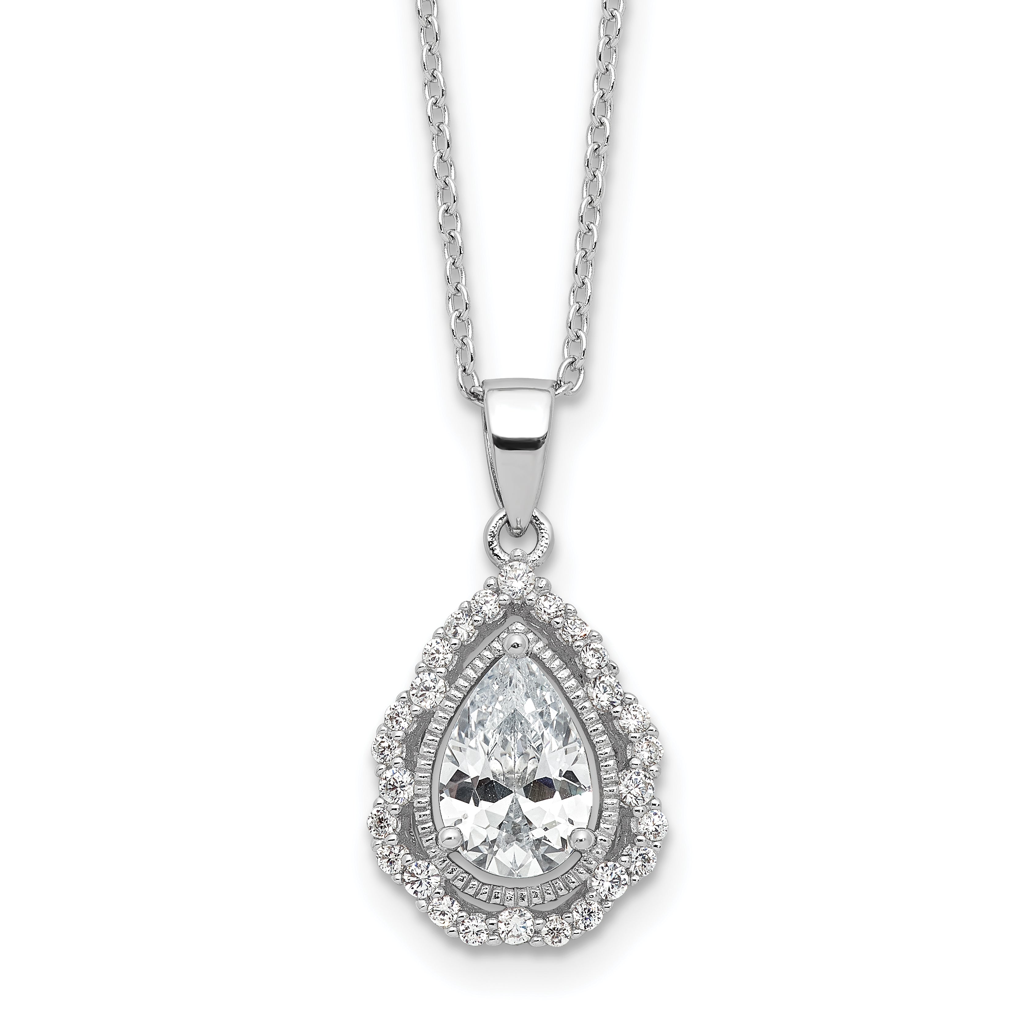 Cheryl M Sterling Silver Rhodium-plated Brilliant-cut CZ Teardrop 18 Inch Necklace with 2 Inch Extender