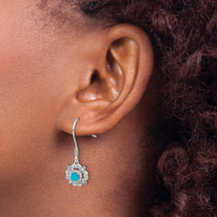 Cheryl M Sterling Silver Rhodium-plated Cabochon Lab Created Blue Opal and Brilliant-cut CZ Shepherd Hook Dangle Earrings