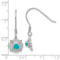 Cheryl M Sterling Silver Rhodium-plated Cabochon Lab Created Blue Opal and Brilliant-cut CZ Shepherd Hook Dangle Earrings