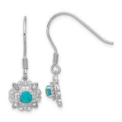 Cheryl M Sterling Silver Rhodium-plated Cabochon Lab Created Blue Opal and Brilliant-cut CZ Shepherd Hook Dangle Earrings