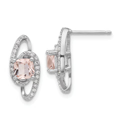Cheryl M Sterling Silver Rhodium-plated Cushion-cut Simulated Morganite and White Brilliant-cut CZ Post Dangle Earrings