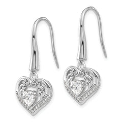 Cheryl M Sterling Silver Rhodium-plated Brilliant-cut CZ Heart Dangle Earrings
