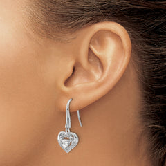 Cheryl M Sterling Silver Rhodium-plated Brilliant-cut CZ Heart Dangle Earrings