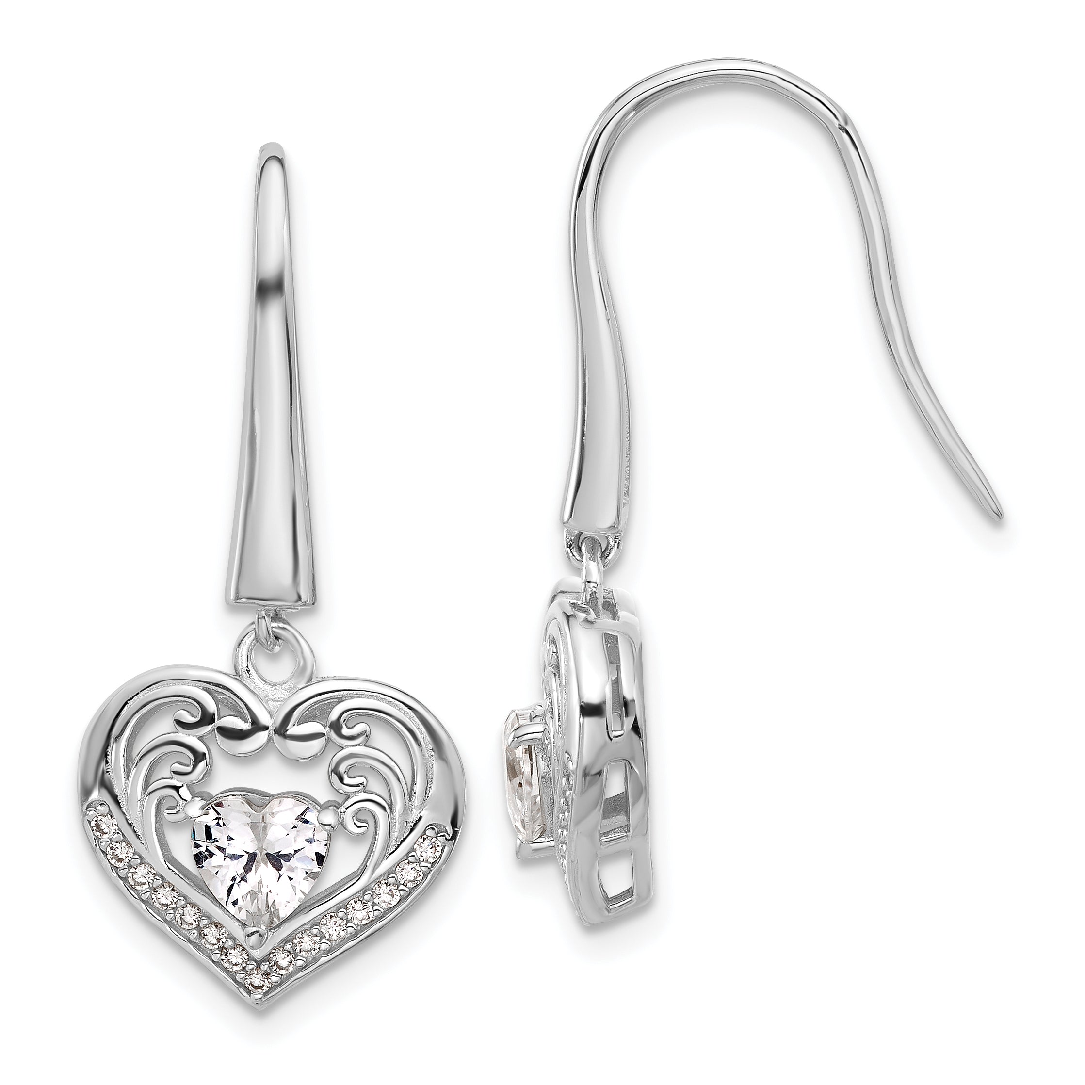 Cheryl M Sterling Silver Rhodium-plated Brilliant-cut CZ Heart Dangle Earrings
