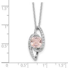 Cheryl M Sterling Silver Rhodium-plated Cushion-cut Simulated Morganite & White Brilliant-cut CZ 18 Inch Necklace with 2 Inch Extender