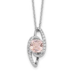 Cheryl M Sterling Silver Rhodium-plated Cushion-cut Simulated Morganite & White Brilliant-cut CZ 18 Inch Necklace with 2 Inch Extender