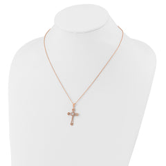Cheryl M Sterling Silver Rose Gold-plated Polished CZ Cross with 2 Inch Extension Necklace