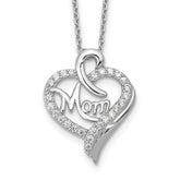 Cheryl M Sterling Silver Rhodium-plated Brilliant-cut CZ MOM Heart 18 Inch Necklace with 2 Inch Extender