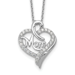 Cheryl M Sterling Silver Rhodium-plated Brilliant-cut CZ MOM Heart 18 Inch Necklace with 2 Inch Extender