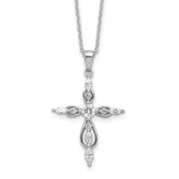 Cheryl M Sterling Silver Rhodium-plated Brilliant-cut and Marquise-cut CZ Cross 18 Inch Necklace with 2 Inch Extender