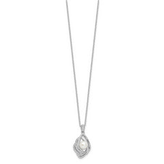 Cheryl M Sterling Silver Rhodium-plated Freshwater Cultured Pearl and Brilliant-cut CZ Teardrop Design 18 Inch Necklace with 2 Inch Extender