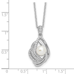 Cheryl M Sterling Silver Rhodium-plated Freshwater Cultured Pearl and Brilliant-cut CZ Teardrop Design 18 Inch Necklace with 2 Inch Extender