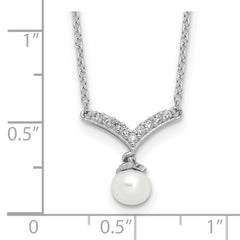 Cheryl M Sterling Silver Rhodium-plated Freshwater Cultured Pearl & Brilliant-cut CZ 18 Inch Necklace