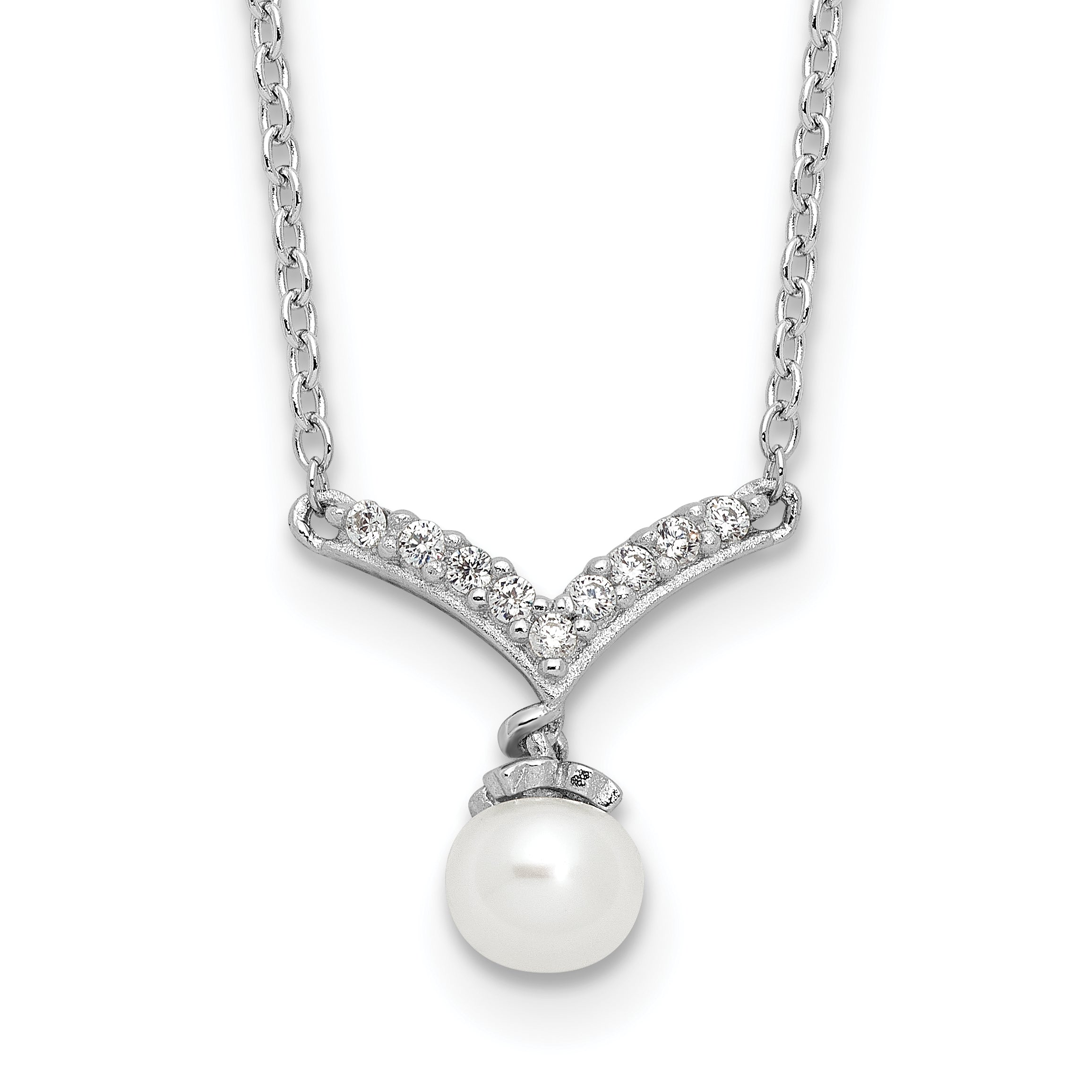Cheryl M Sterling Silver Rhodium-plated Freshwater Cultured Pearl & Brilliant-cut CZ 18 Inch Necklace