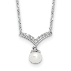 Cheryl M Sterling Silver Rhodium-plated Freshwater Cultured Pearl & Brilliant-cut CZ 18 Inch Necklace