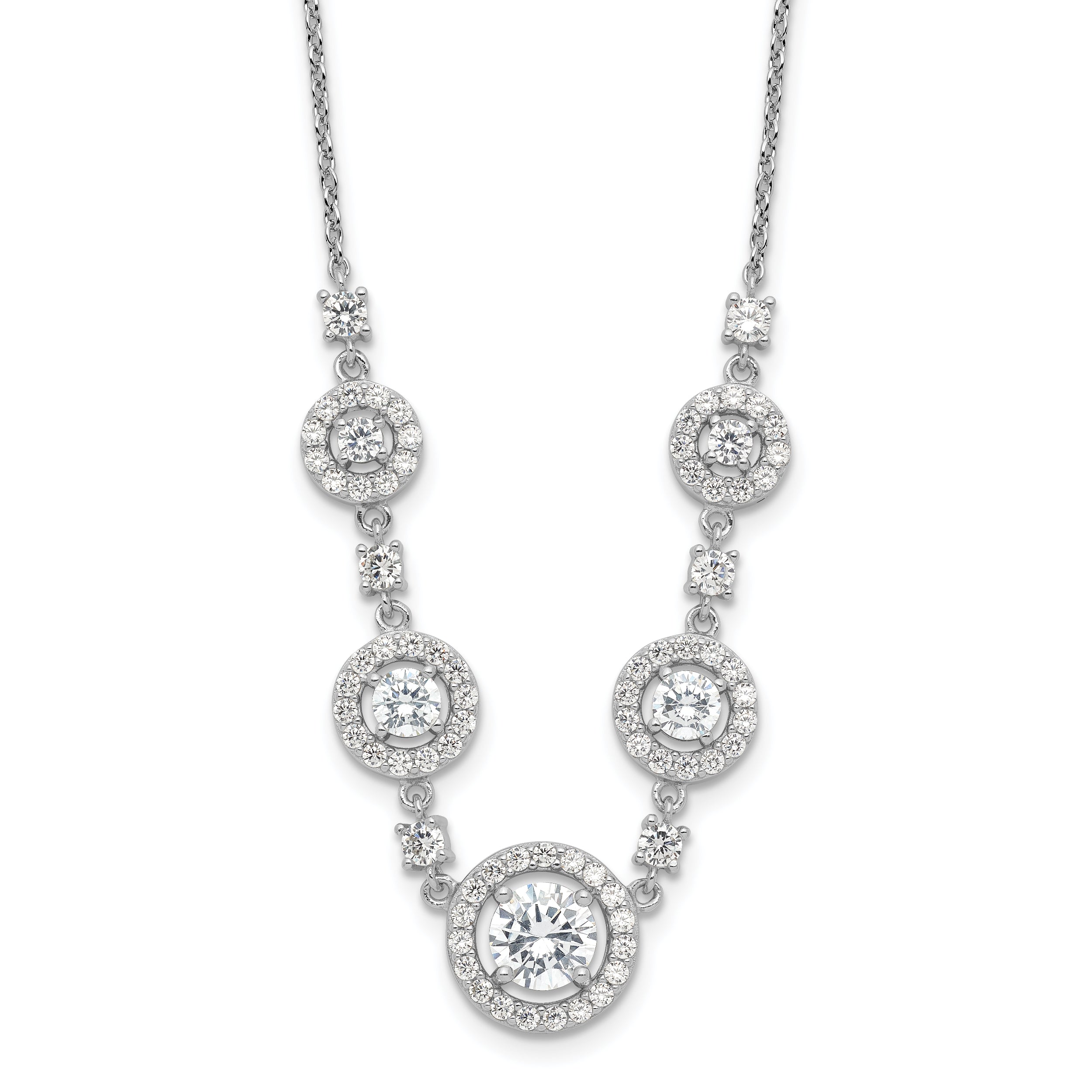 Cheryl M Sterling Silver Rhodium-Rhodium-Plated Brilliant-cut CZ Fancy Halo Circles 18 Inch Necklace