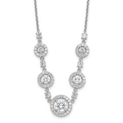 Cheryl M Sterling Silver Rhodium-Rhodium-Plated Brilliant-cut CZ Fancy Halo Circles 18 Inch Necklace