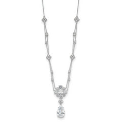 Cheryl M Sterling Silver Rhodium-Rhodium-Plated Fancy Cushion-cut and Brilliant-cut CZ Teardrop Dangle 18 Inch Necklace