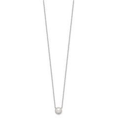 Cheryl M Sterling Silver Rhodium-plated Button Freshwater Cultured Pearl and Brilliant-cut CZ Halo 18 Inch Necklace