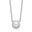 Cheryl M Sterling Silver Rhodium-plated Button Freshwater Cultured Pearl and Brilliant-cut CZ Halo 18 Inch Necklace