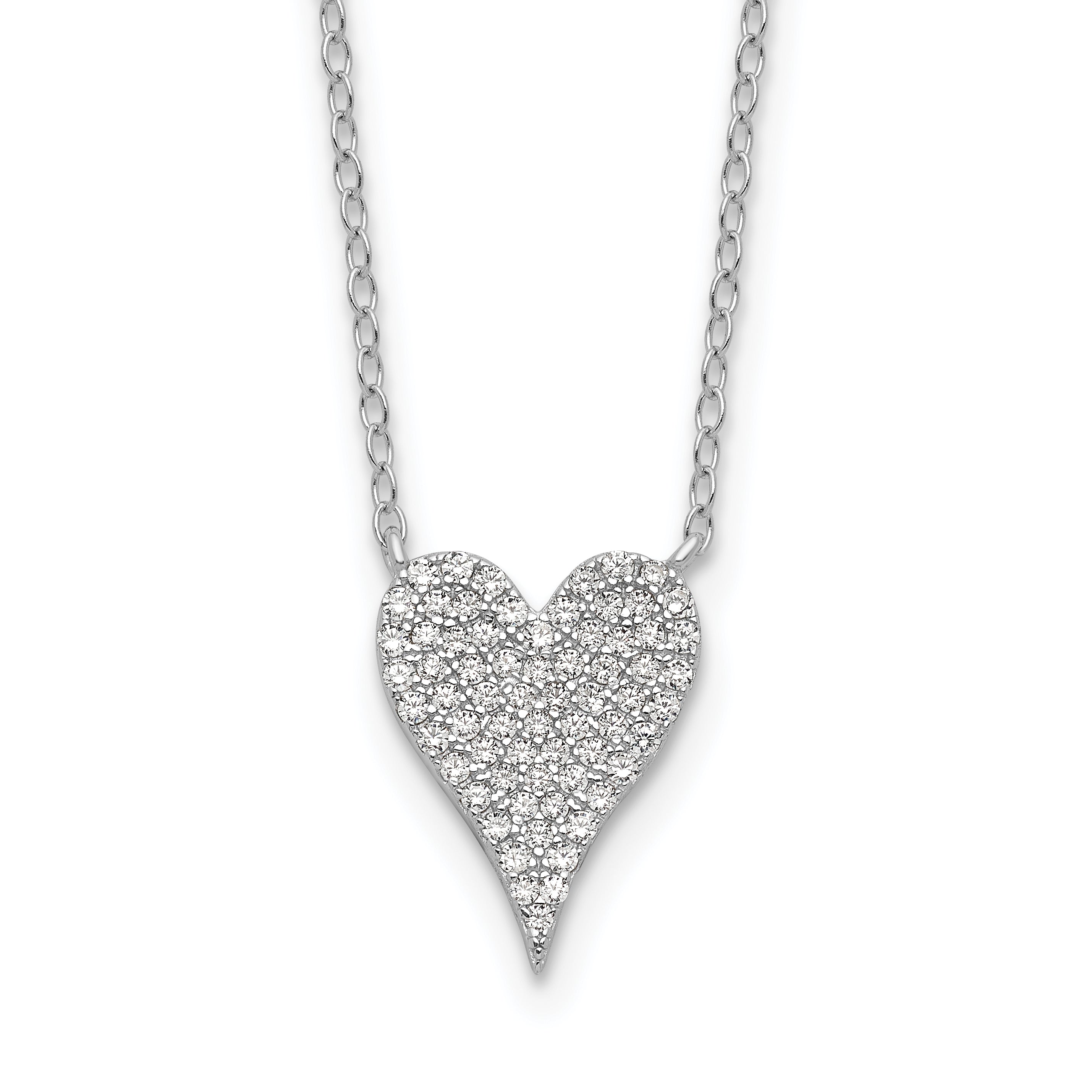 Cheryl M Sterling Silver Rhodium-Rhodium-Plated Brilliant-cut Pave CZ Heart 18 Inch Necklace