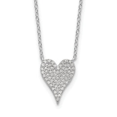 Cheryl M Sterling Silver Rhodium-Rhodium-Plated Brilliant-cut Pave CZ Heart 18 Inch Necklace