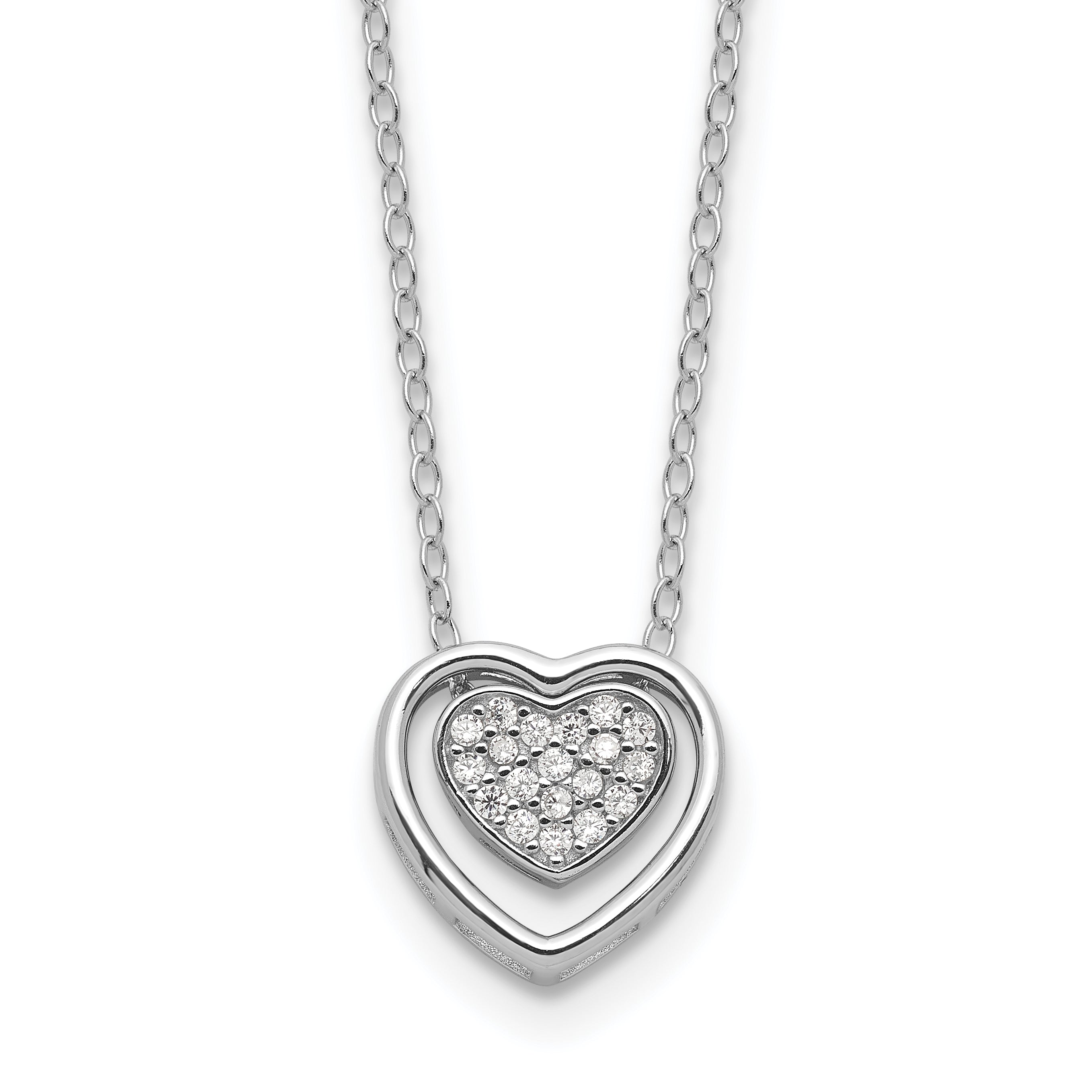 Cheryl M Sterling Silver Rhodium-Rhodium-Plated Brilliant-cut CZ Double Heart 18 Inch Necklace