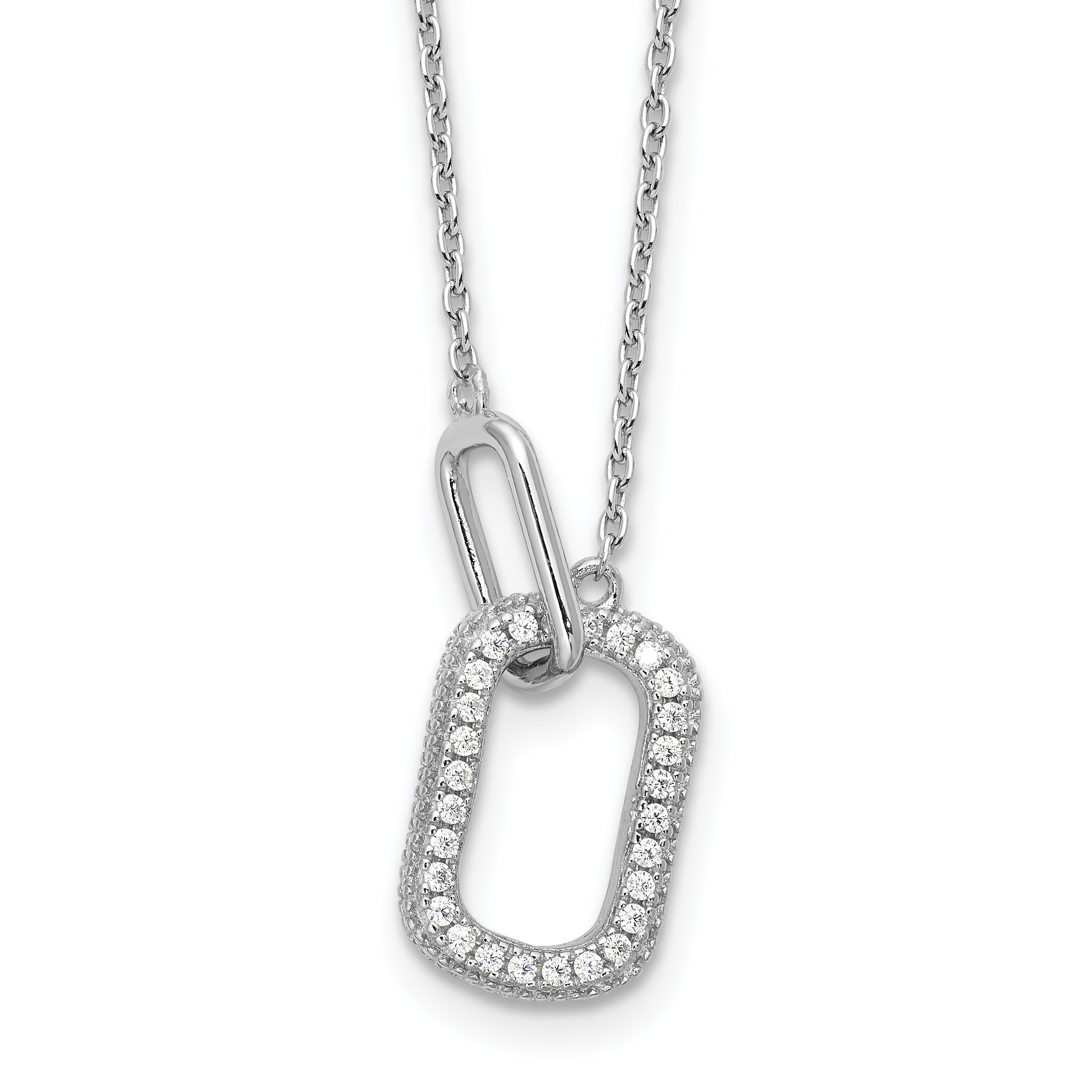 Cheryl M Sterling Silver Rhodium-Rhodium-Plated Brilliant-cut CZ Oval Links 18 Inch Necklace