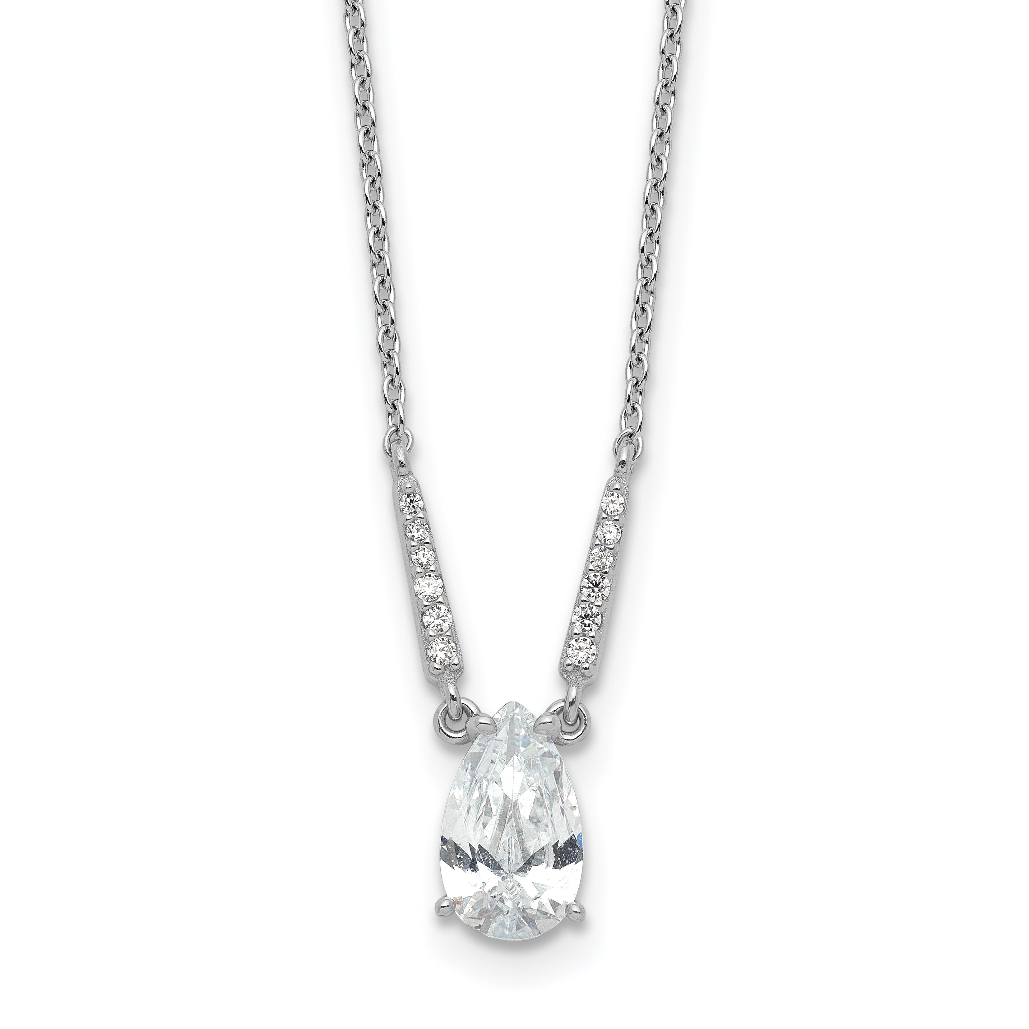 Cheryl M Sterling Silver Rhodium-plated Brilliant-cut CZ Pear Shaped 18 Inch Necklace