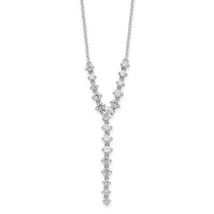 Cheryl M Sterling Silver Rhodium-Rhodium-Plated Fancy Brilliant-cut Round & Pear CZ Y-Drop 16 Inch Necklace