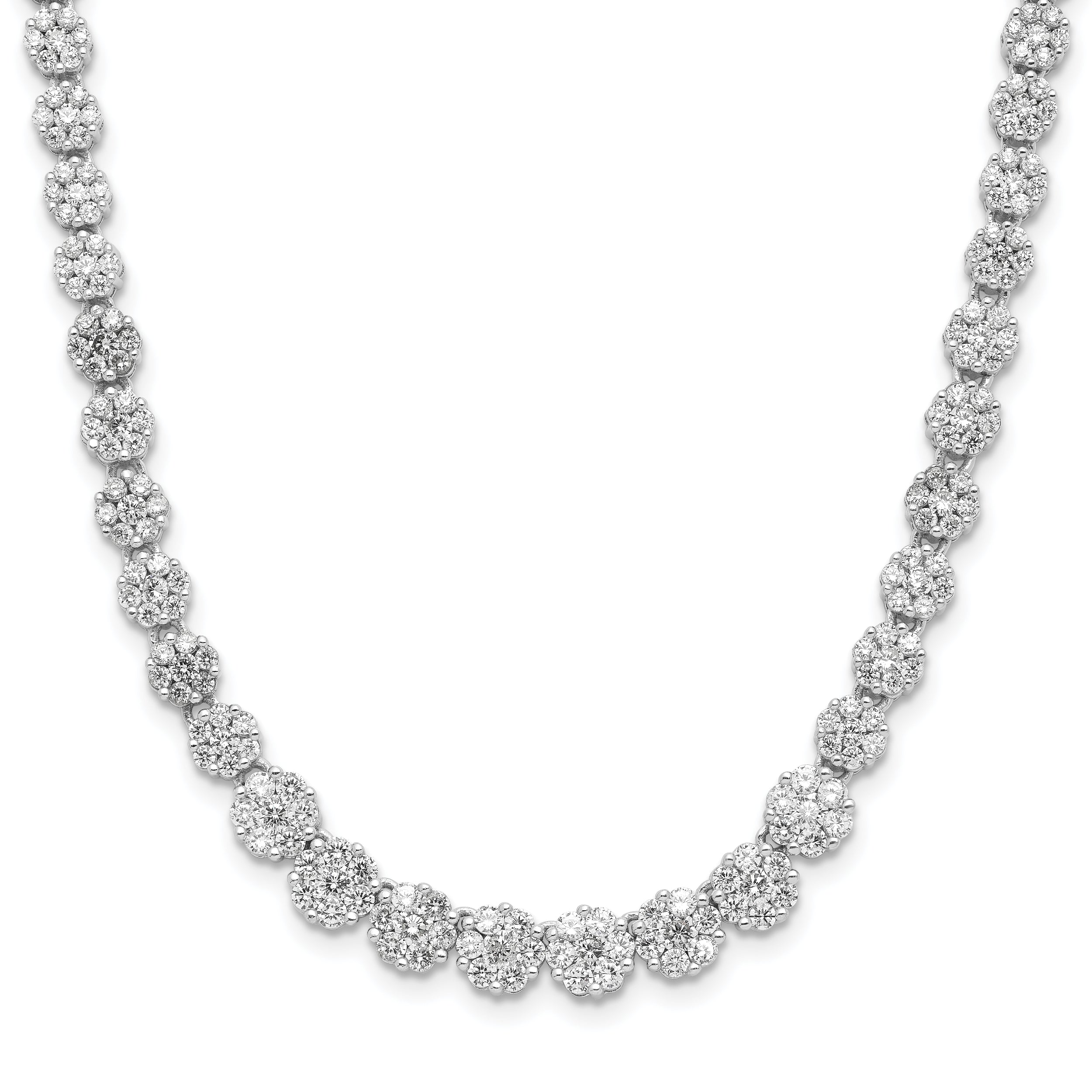 Cheryl M Sterling Silver Rhodium-Rhodium-Plated Fancy Graduated Brilliant-cut CZ Cluster 18 Inch Necklace with 2 Inch Extender