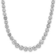 Cheryl M Sterling Silver Rhodium-Rhodium-Plated Fancy Graduated Brilliant-cut CZ Cluster 18 Inch Necklace with 2 Inch Extender