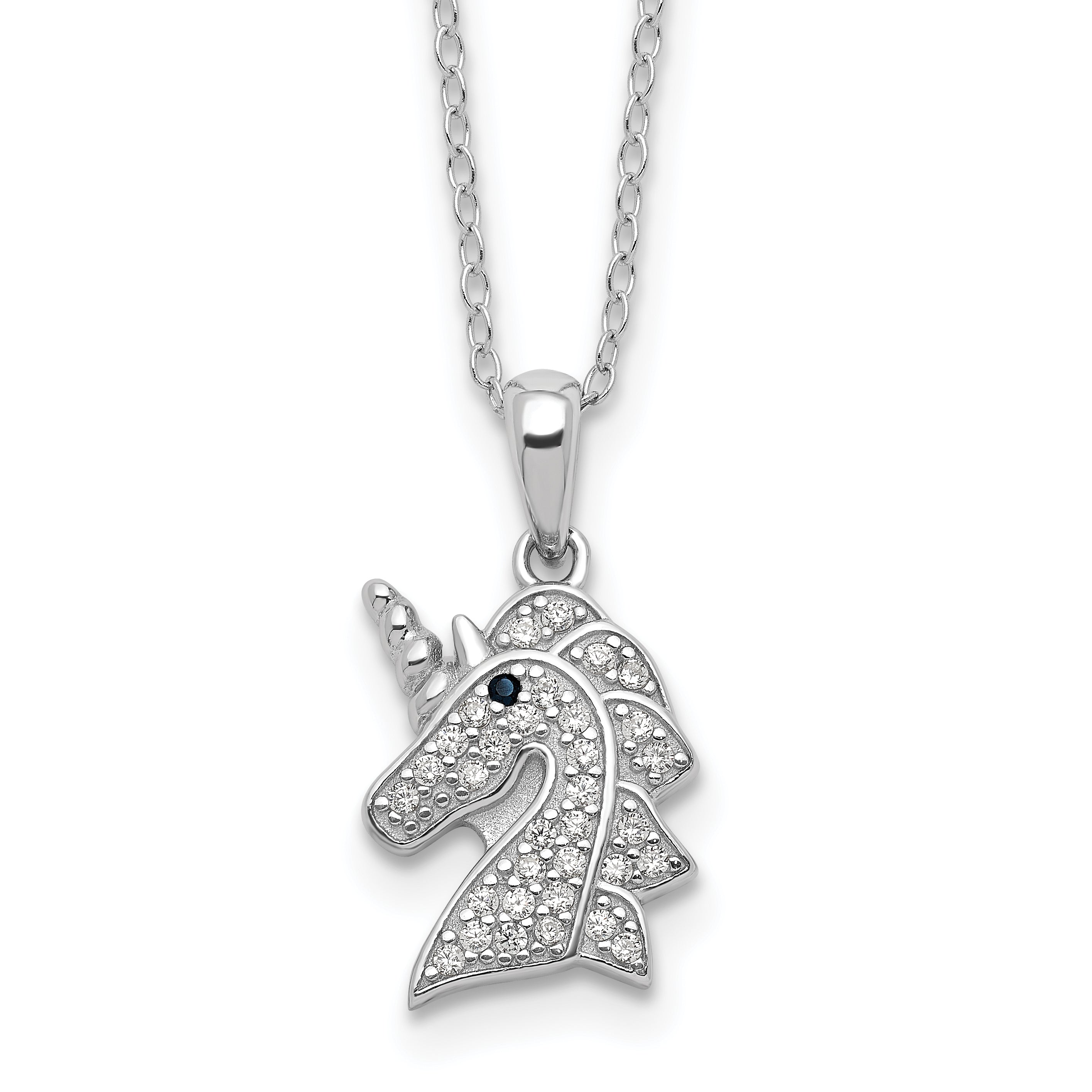 Cheryl M Sterling Silver Rhodium-plated Brilliant-cut Black and White CZ Unicorn 18 Inch Necklace