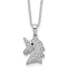 Cheryl M Sterling Silver Rhodium-plated Brilliant-cut Black and White CZ Unicorn 18 Inch Necklace