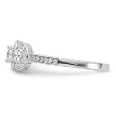Cheryl M Sterling Silver Rhodium-plated Brilliant-cut CZ Three Stone Halo w/ Side Stones Ring