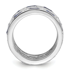 Cheryl M Sterling Silver Rhodium-plated Emerald-cut & Brilliant-cut Blue and White CZ Three Piece Eternity Ring Set