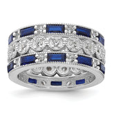 Cheryl M Sterling Silver Rhodium-plated Emerald-cut & Brilliant-cut Blue and White CZ Three Piece Eternity Ring Set