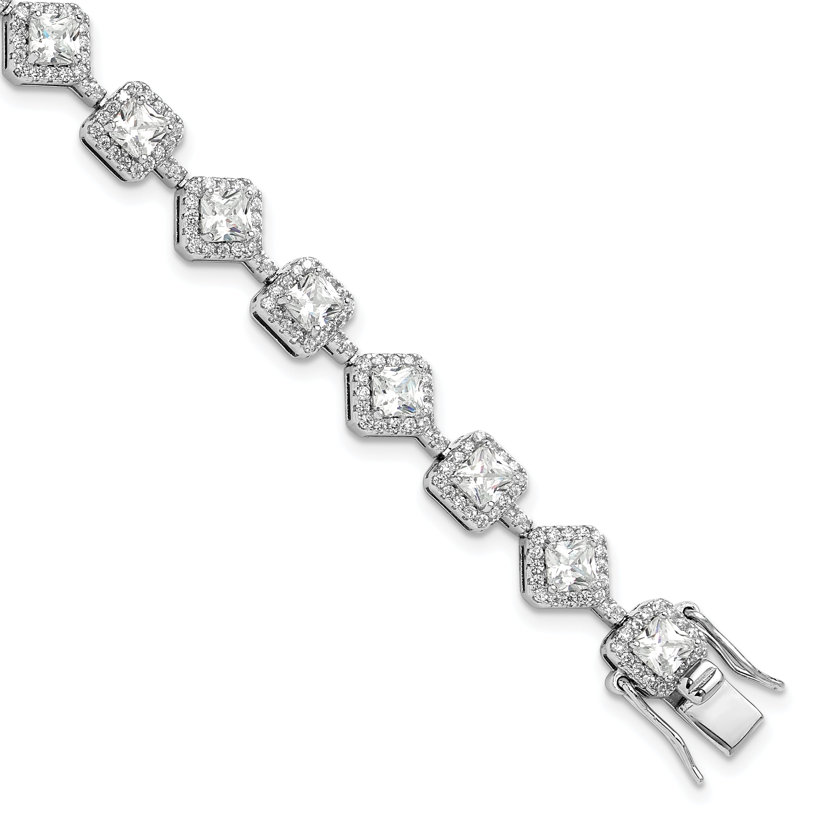 Cheryl M Sterling Silver Rhodium-Rhodium-Plated Fancy Brilliant-cut and Cushion-cut CZ 7.5 Inch Bracelet