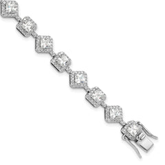Cheryl M Sterling Silver Rhodium-Rhodium-Plated Fancy Brilliant-cut and Cushion-cut CZ 7.5 Inch Bracelet