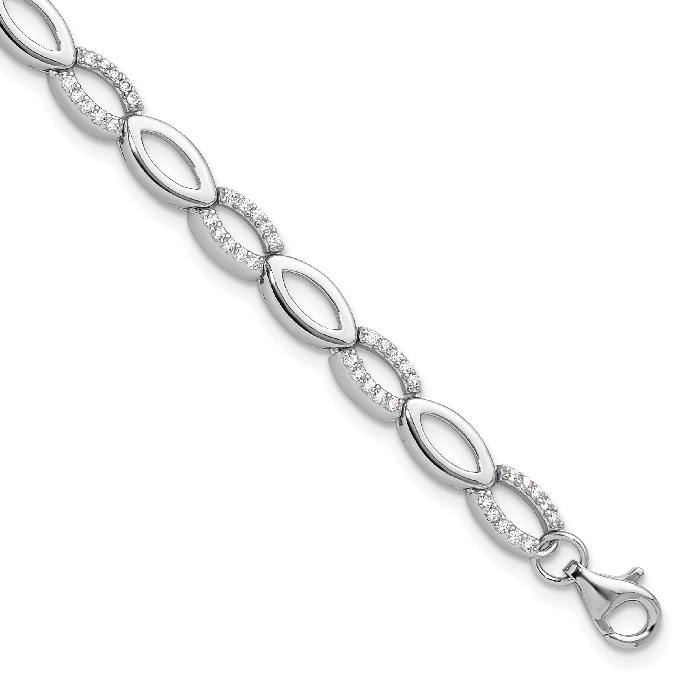 Cheryl M Sterling Silver Rhodium-Rhodium-Plated Brilliant-cut CZ Marquise Shaped Link 7 Inch Bracelet with 1 Inch Extender