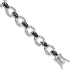 Cheryl M Sterling Silver Rhodium-Rhodium-Plated Fancy Marquise-cut Black CZ and Brilliant-cut White CZ 7.5 Inch Bracelet