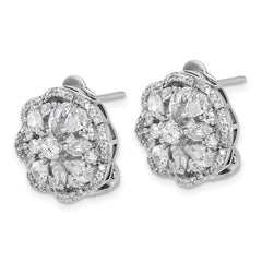Cheryl M Sterling Silver Rhodium-plated Brilliant-cut and Marquise-cut CZ Flower Post Omega Earrings