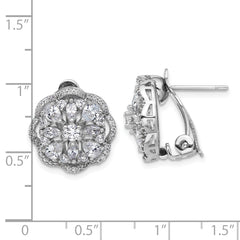 Cheryl M Sterling Silver Rhodium-plated Brilliant-cut and Marquise-cut CZ Flower Post Omega Earrings