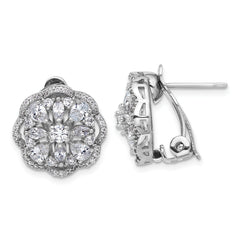 Cheryl M Sterling Silver Rhodium-plated Brilliant-cut and Marquise-cut CZ Flower Post Omega Earrings