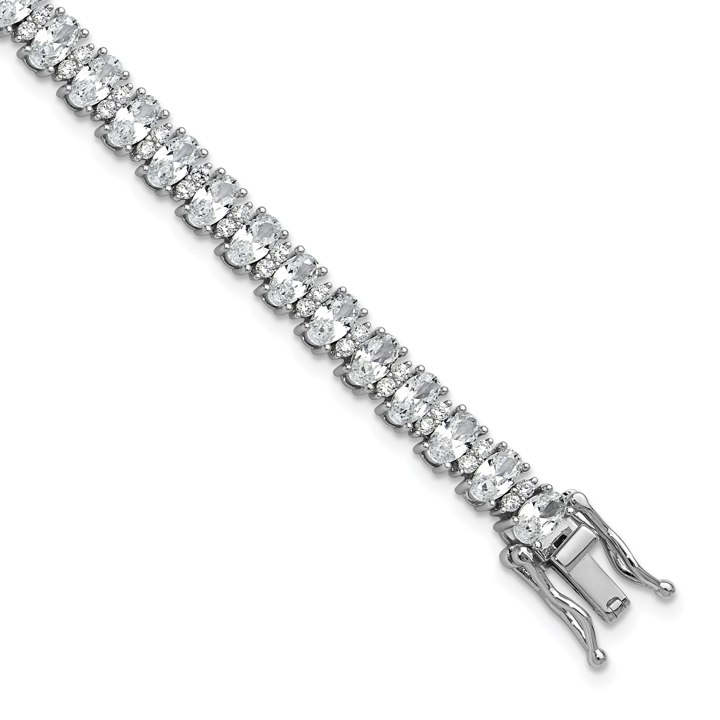 Cheryl M Sterling Silver Rhodium-plated Fancy Oval CZ Bracelet