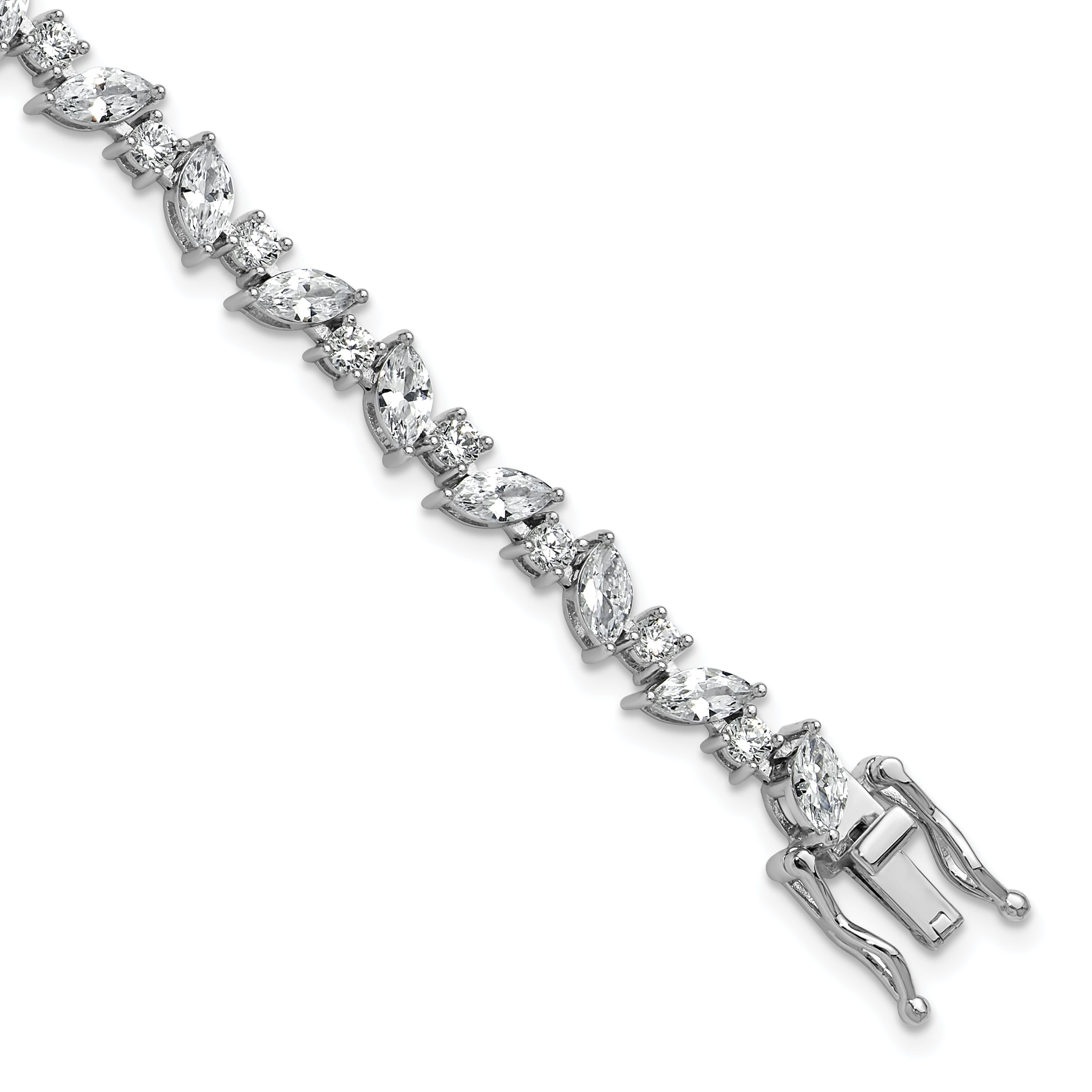 Cheryl M Sterling Silver Rhodium-plated Polished Fancy Marquise CZ Bracelet